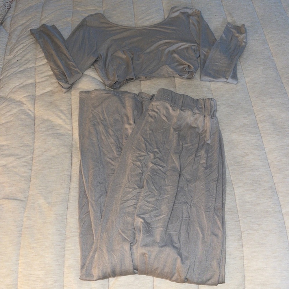 Cute comfy cotton long sleeve long pant grey set